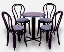 Dining Set - Marine Chairs with Black Webbing and arms around a multi pillars table
