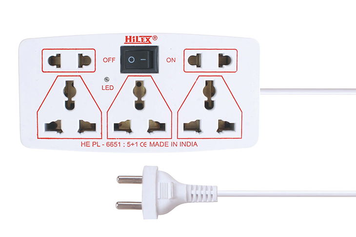 3.6 Mtrs. Copper Wire Two 3 Pin Socket & One 2 Pin Socket Extension cord, HEPL-6651