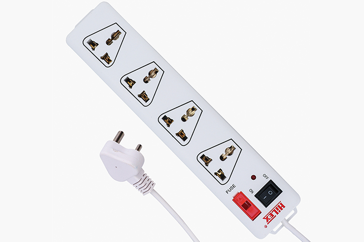 4 socket  3 pin extension cord with fuse light, HEPL-6671