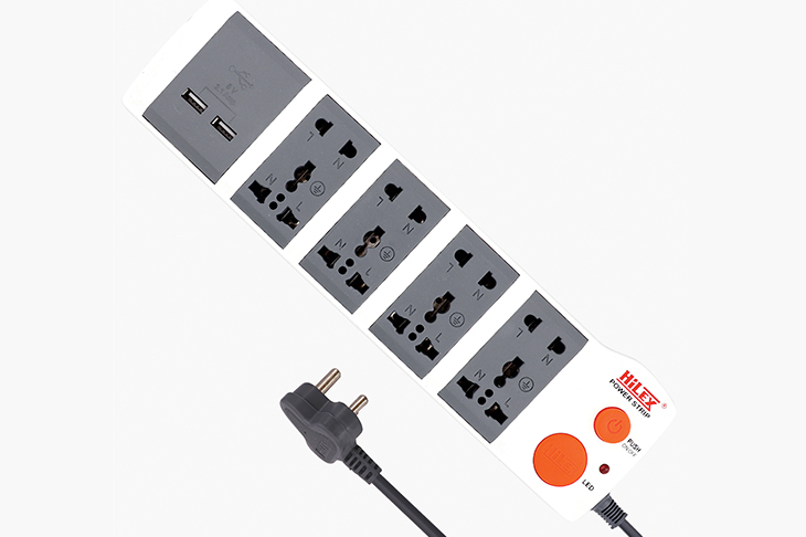 Four 3 Pin Universal Socket & Four 2 Pin Socket USB Extension Cord, HEUB-6666