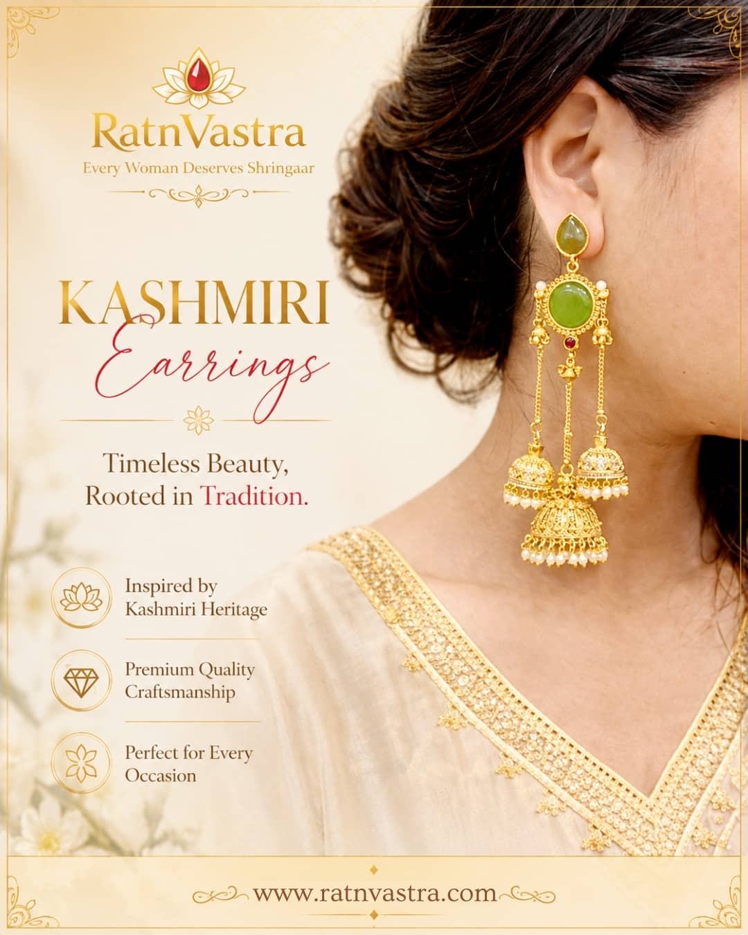 Kashmiri Olive Green Triple Jhumka Earrings
