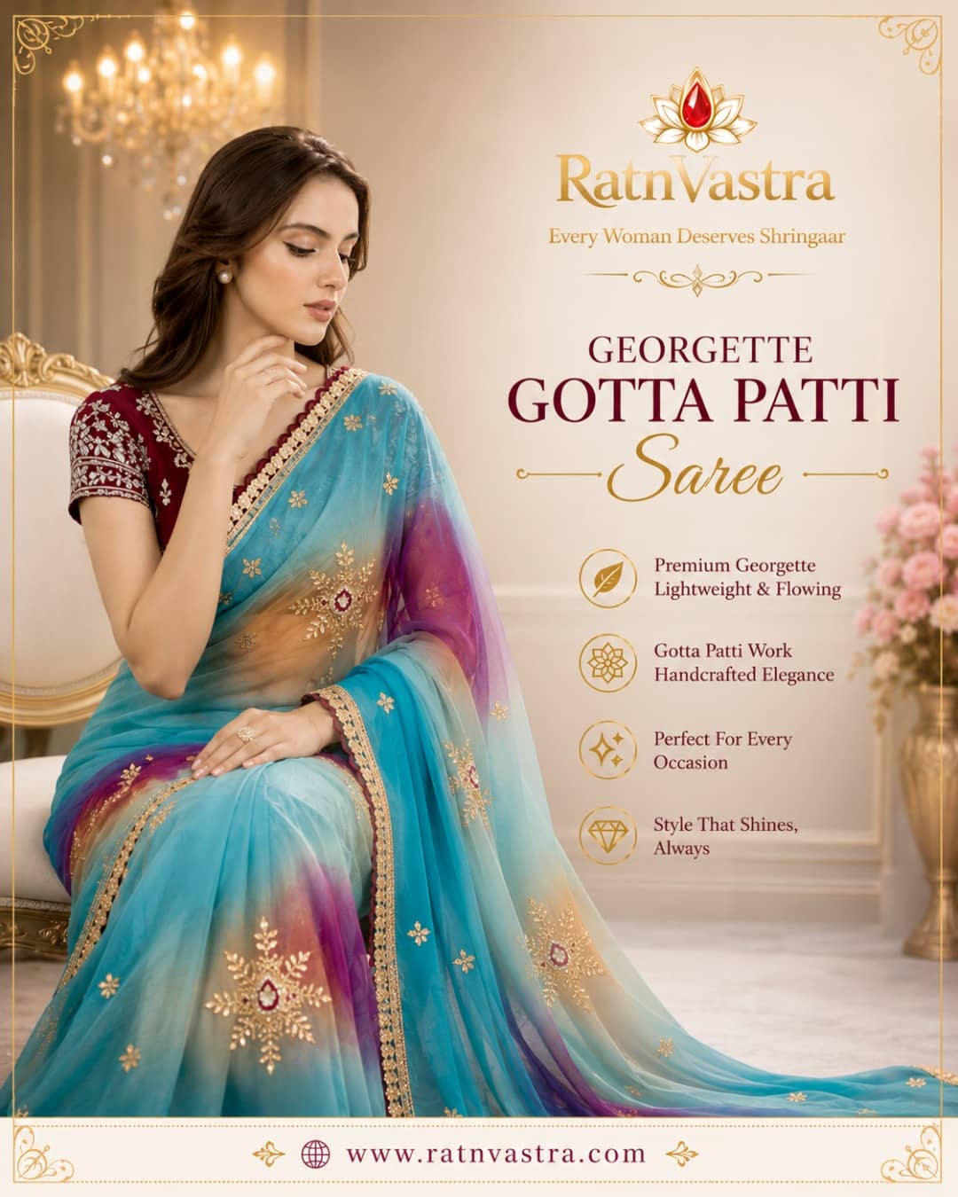 Multicolor Tie-Dye Georgette Saree with Handcrafted Gota Patti Work