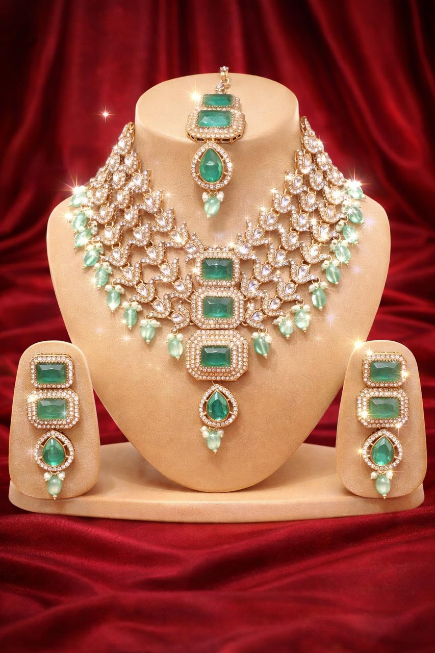 Royal Mint Green Bridal Kundan Choker Necklace Set with Maang Tikka