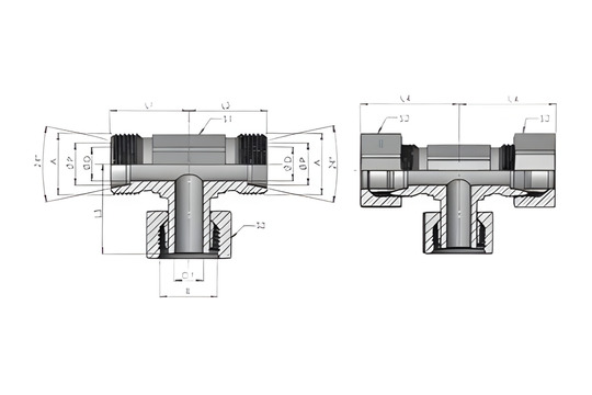 ET-Swivel nut branch tee 24 cone end