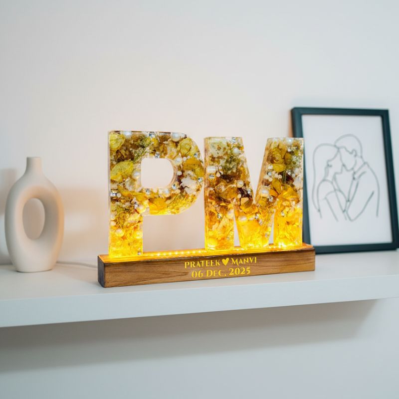 6 Inch Letter Varmala Preservation with Wooden LED Stand