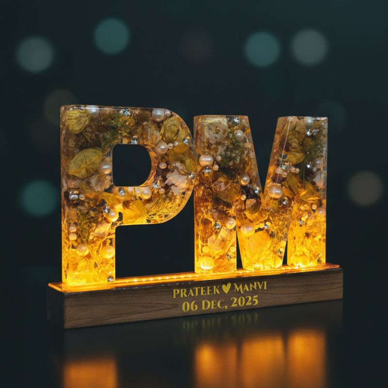 6 Inch Letter Varmala Preservation with Wooden LED Stand