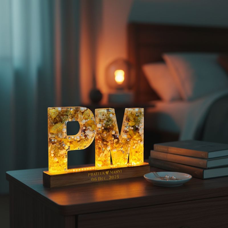 6 Inch Letter Varmala Preservation with Wooden LED Stand
