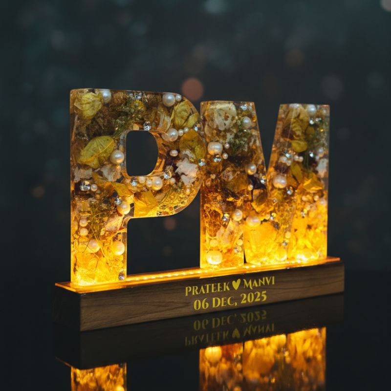 6 Inch Letter Varmala Preservation with Wooden LED Stand