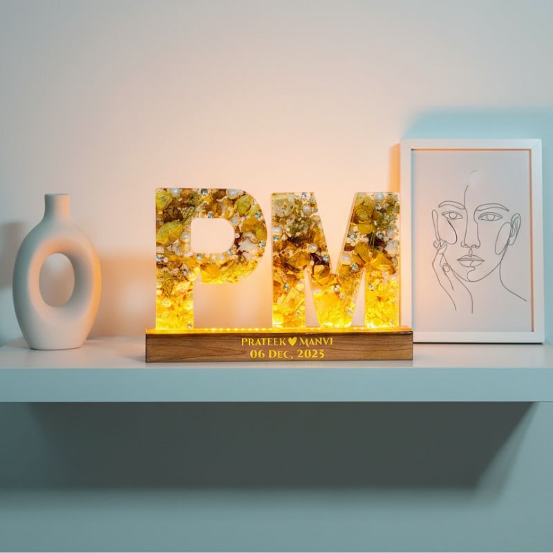 6 Inch Letter Varmala Preservation with Wooden LED Stand