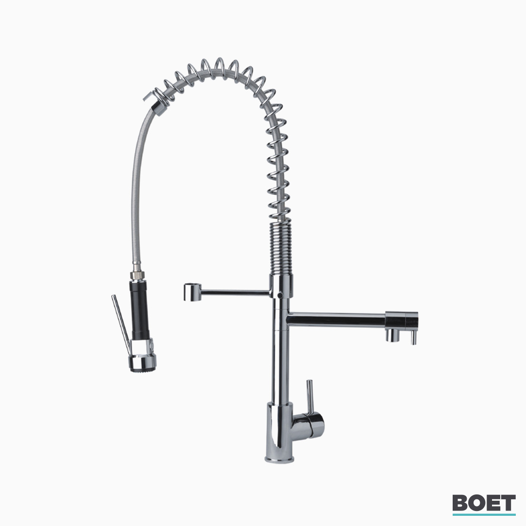 Single-lever sink mixer with extension spring tap
