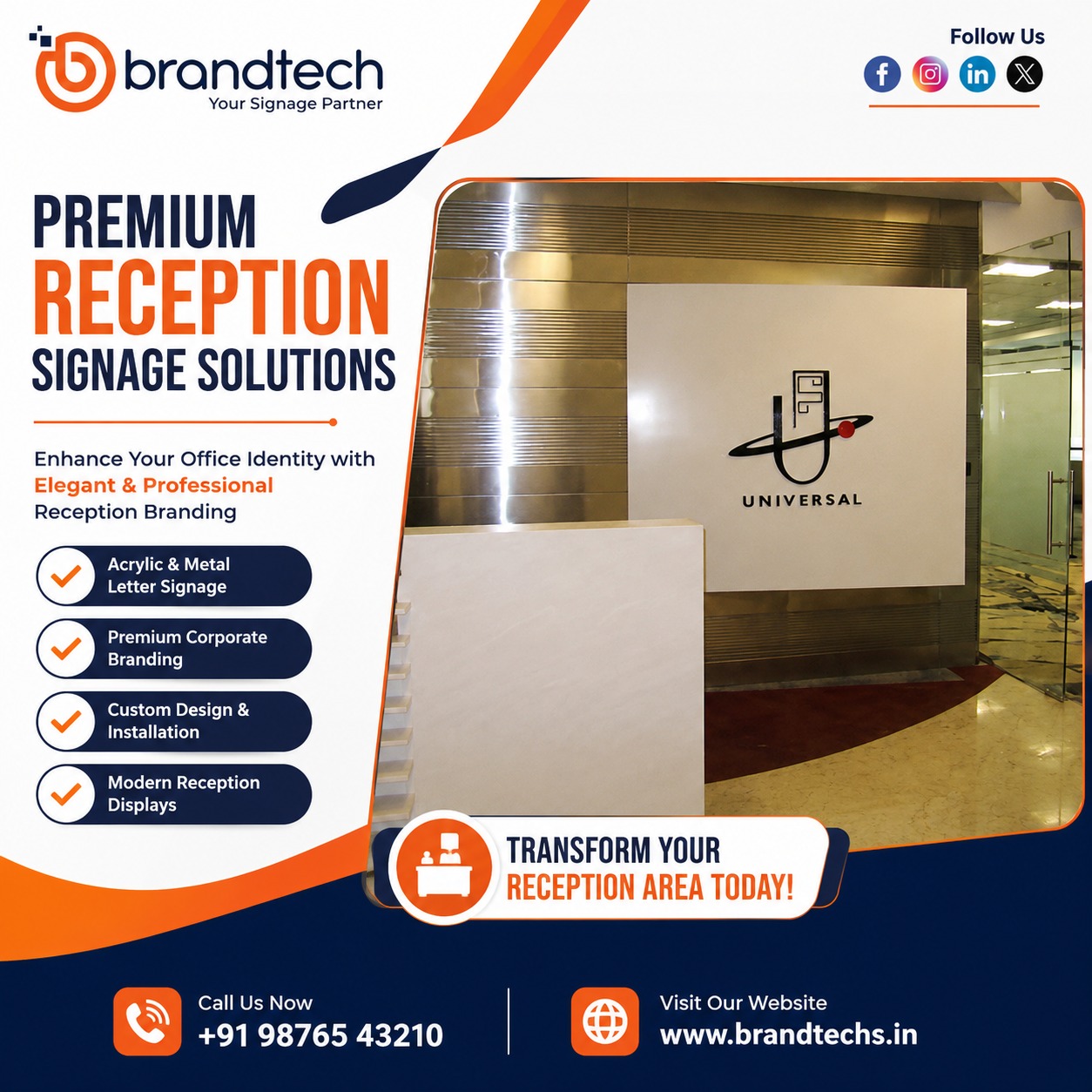 Premium Reception Signage Solutions in Delhi NCR | Brandtech